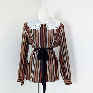 *Free with Purchase* 90’s Striped Long Sleeve Blouse Earth Tones Collar